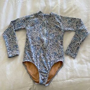 Jcrew Crewcuts Blue Floral Swimsuit Rashguard Girls 6/7